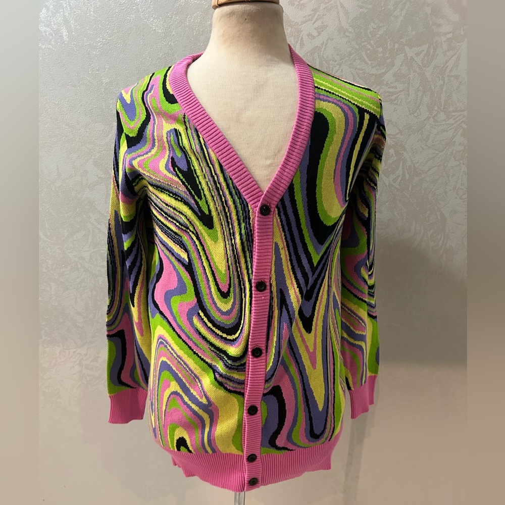 Vibrant Pink and Green Women's Sweater